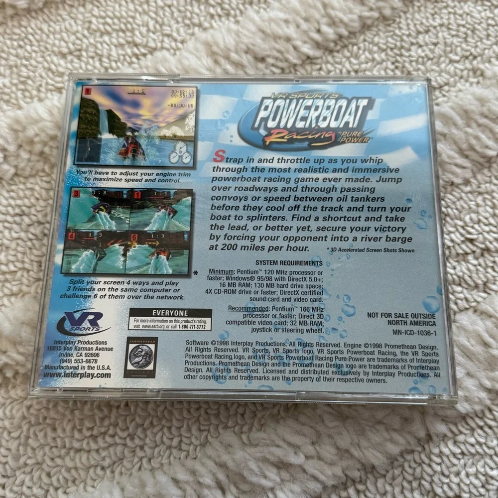 VR Sports Powerboat Racing Boat Racing Simulation 1998 Vintage PC Video Game